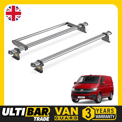 VW Transporter (2015-2024) - 2 Van Guard Ultibar Trade Roof Bars + Roller