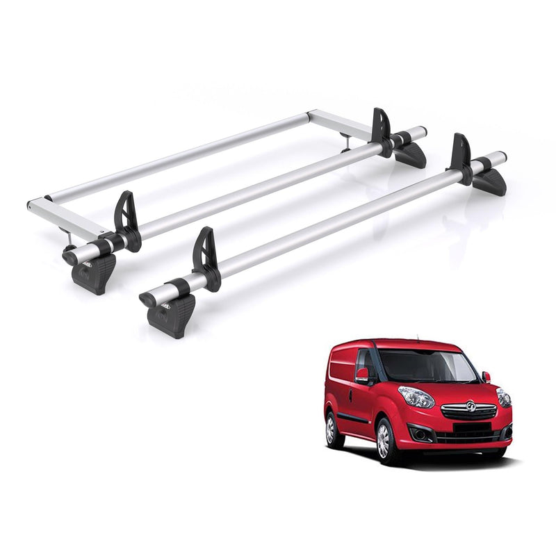 Vauxhall Combo (2012-2018) - 2 Rhino Kammbar Pro Roof Bars + Roller (Aluminium)