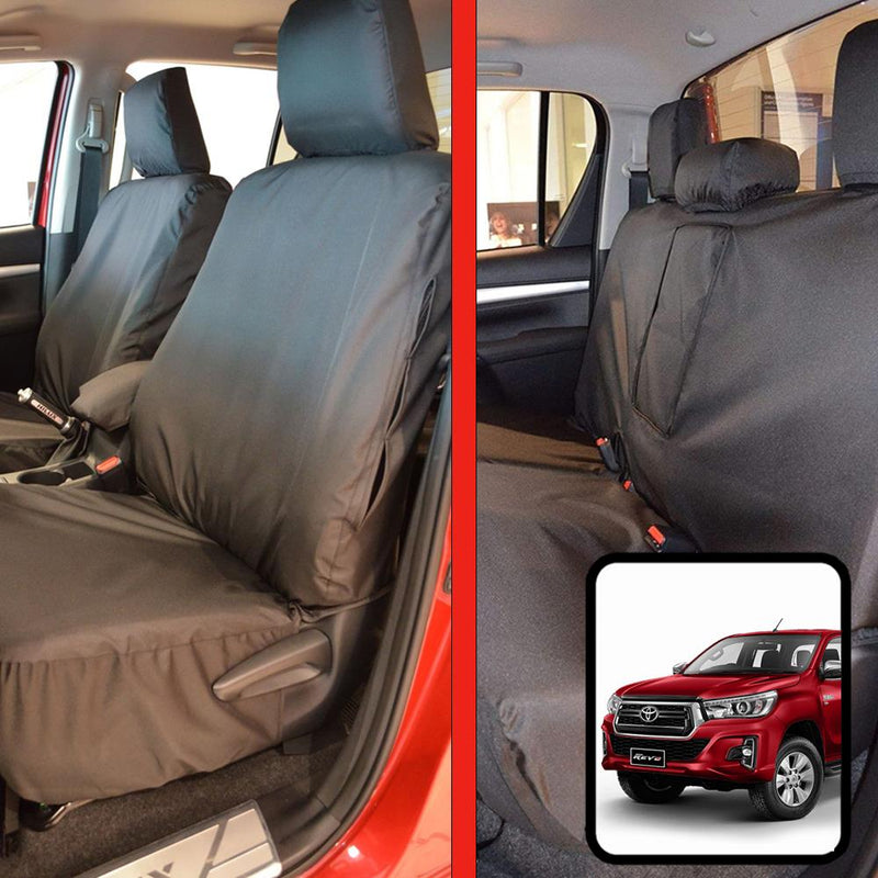 Toyota Hilux (2016-) - Tailored Black Seat Covers Front & Rear w/Armrest Bundle