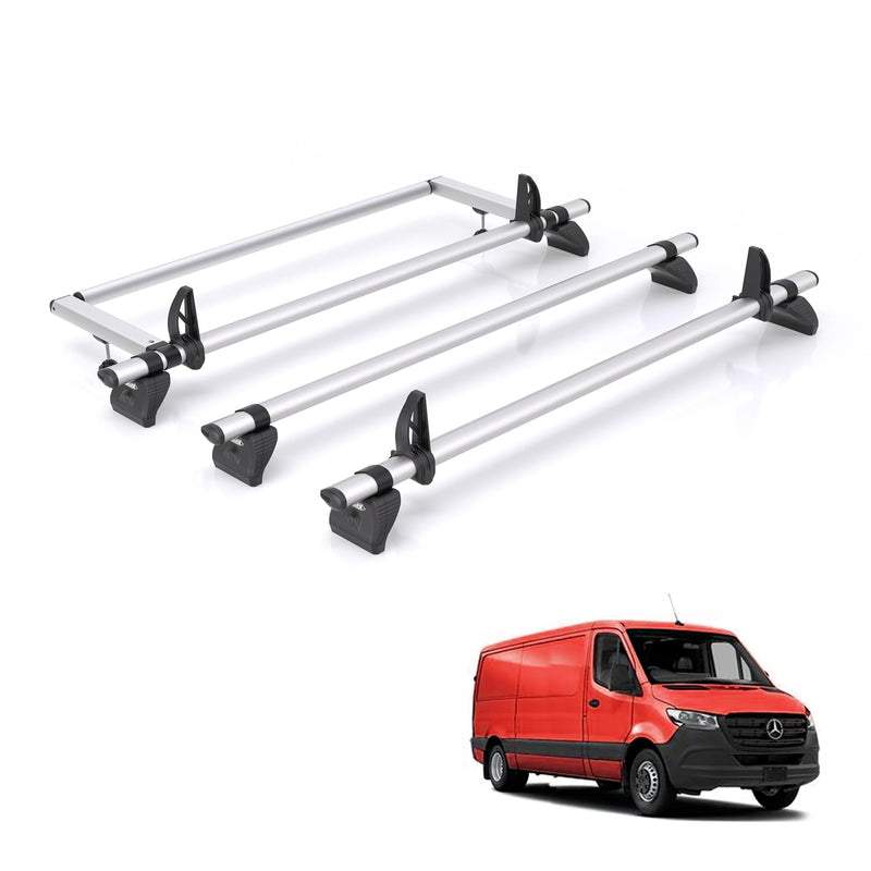 Mercedes Sprinter (2018-) - 3 Rhino Kammbar Pro Roof Bars + Roller (Aluminium)