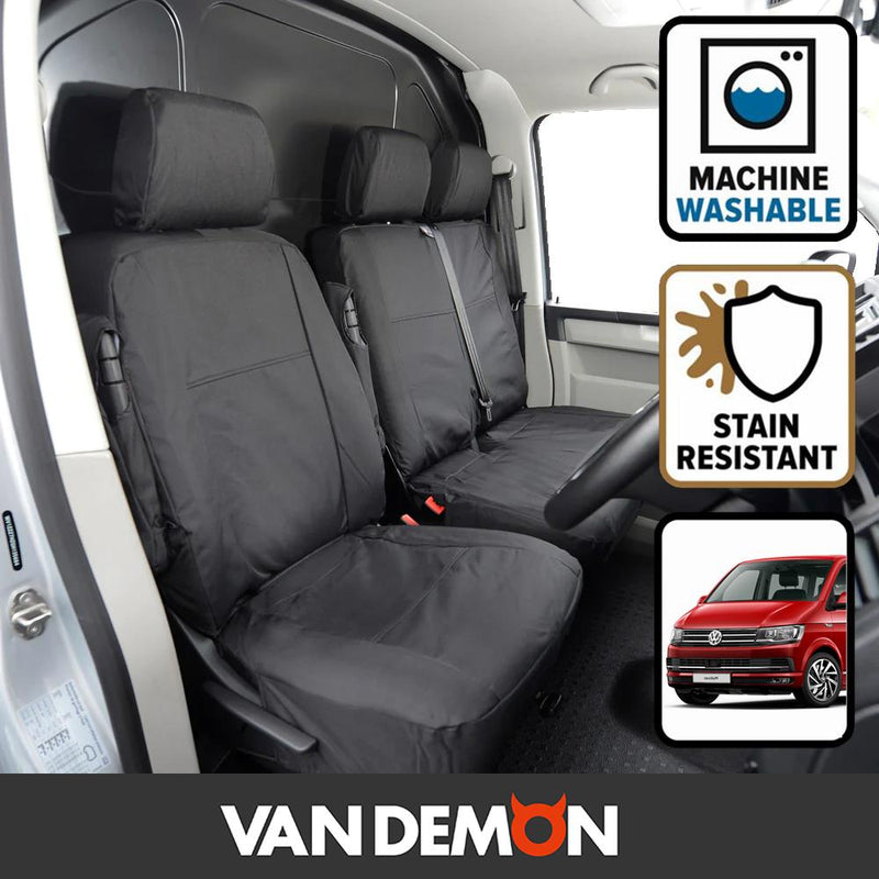 VW Transporter (T5 2010-2015) - Tailored Front Row w/ Armrest Seat Covers in Black (1+2)