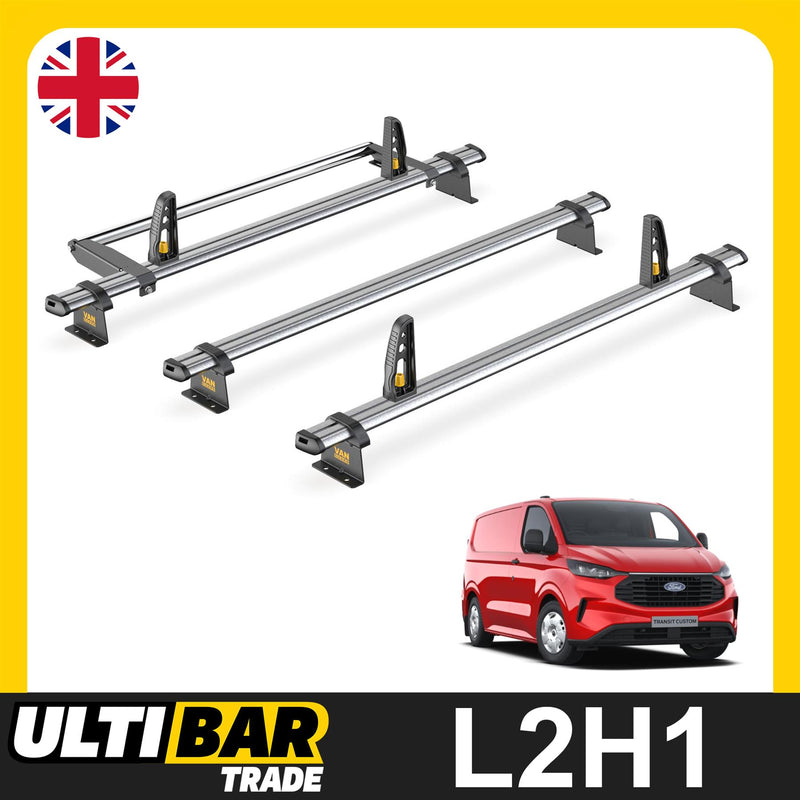 Ford Transit Custom Roof Rack for 2024+ Long (L2) 3 Bars + Roller + Loadstops