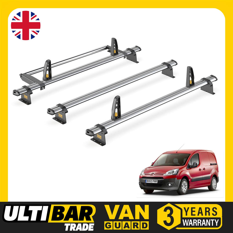 Citroen Berlingo Roof Rack for 2008-2018 3x Bars & Roller Van Guard Ulti Trade