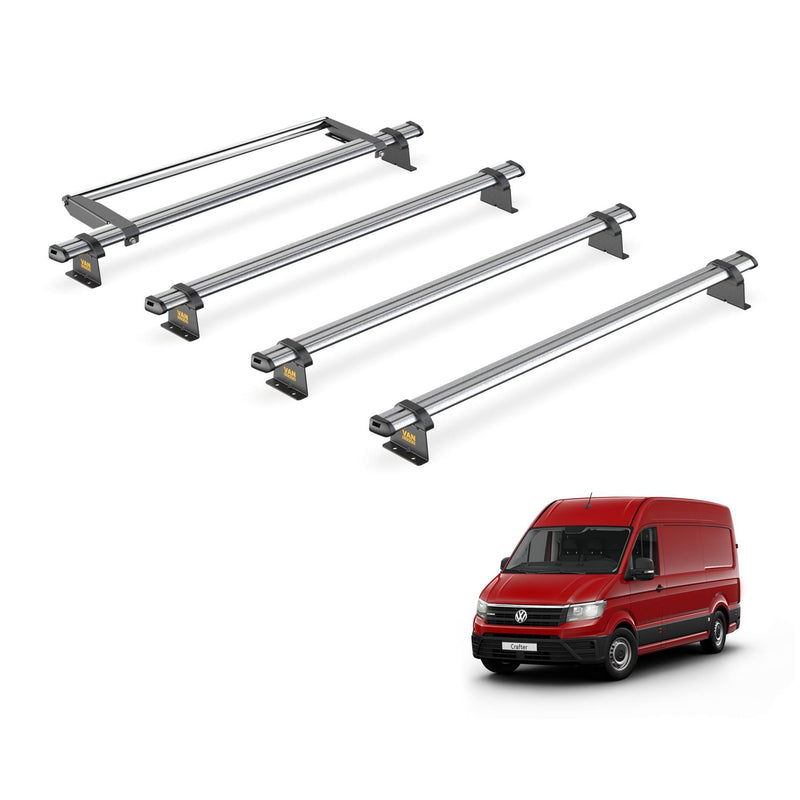 VW Crafter (2017-) - 4 Van Guard Ultibar Trade Roof Bars + Roller