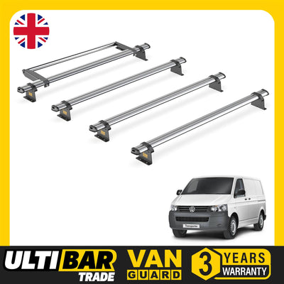 VW Transporter (2003-2015) - 4 Van Guard Ultibar Trade Roof Bars + Roller