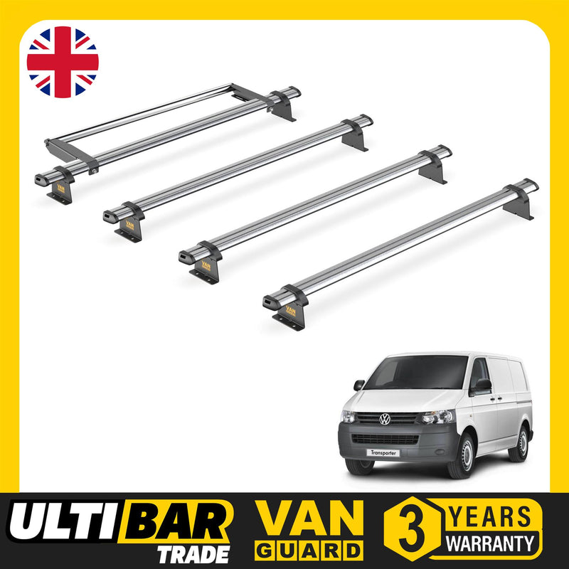 VW Transporter (2003-2015) - 4 Van Guard Ultibar Trade Roof Bars + Roller