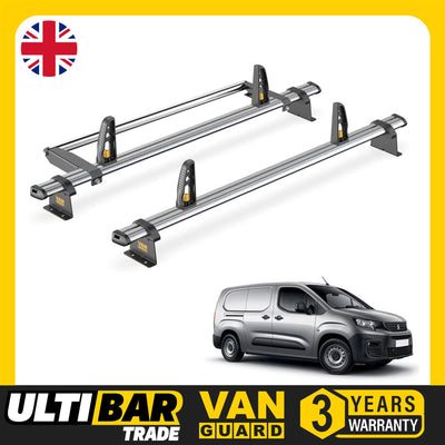 Peugeot Partner Roof Rack (2018+ Long Wheelbase) 2 Bars & Roller Van Guard Trade