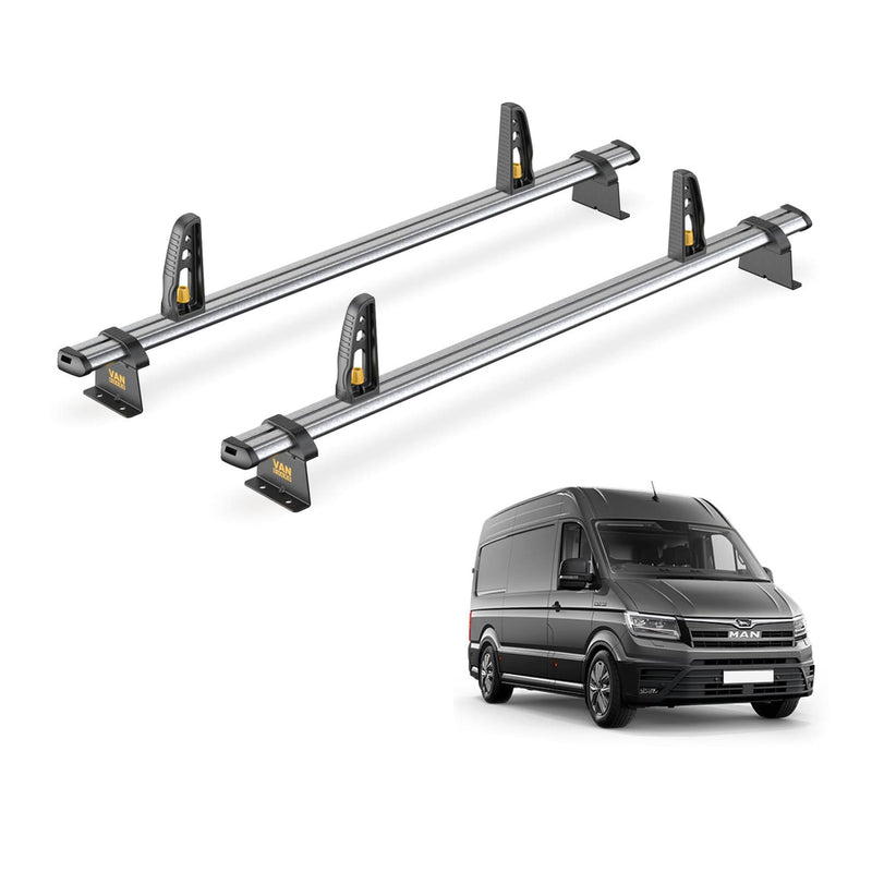 Man TGE Roof Rack for 2017+ H2/H3 Roof 2x Bars + Loadstops Van Guard Ulti Trade