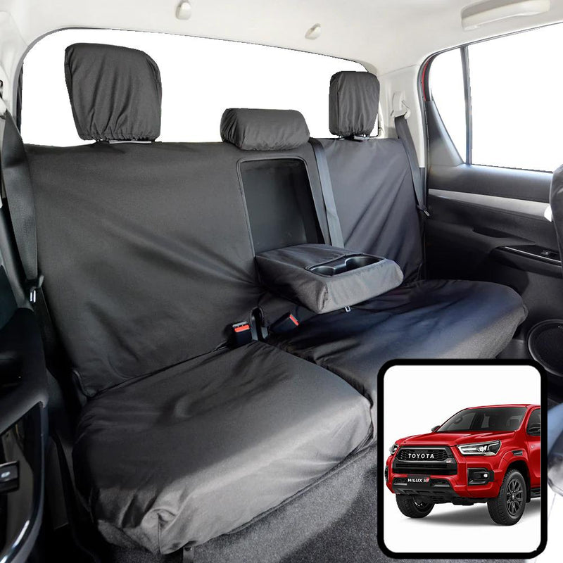 Toyota Hilux (2016-) - Tailored Rear Bench Seat Covers in Black (1+2)