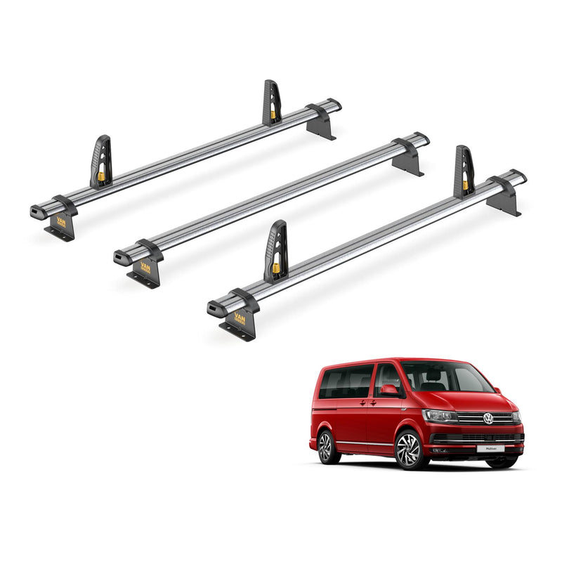 VW Transporter Roof Rack for 2003-2015 (T5) 3x Bars + Loadstops Van Guard Trade