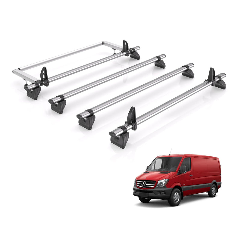 Mercedes Sprinter (2006-2018) - 4 Rhino Kammbar Fleet Roof Bars + Roller (Steel)