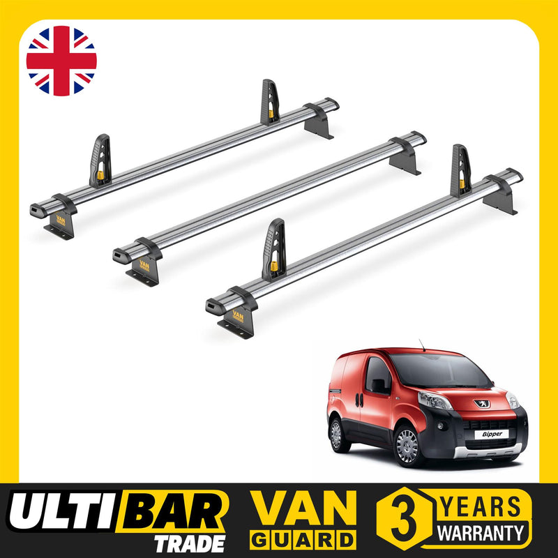 Peugeot Bipper Roof Rack for 2008+ 3x Bars & Loadstops Van Guard Ultibar Trade