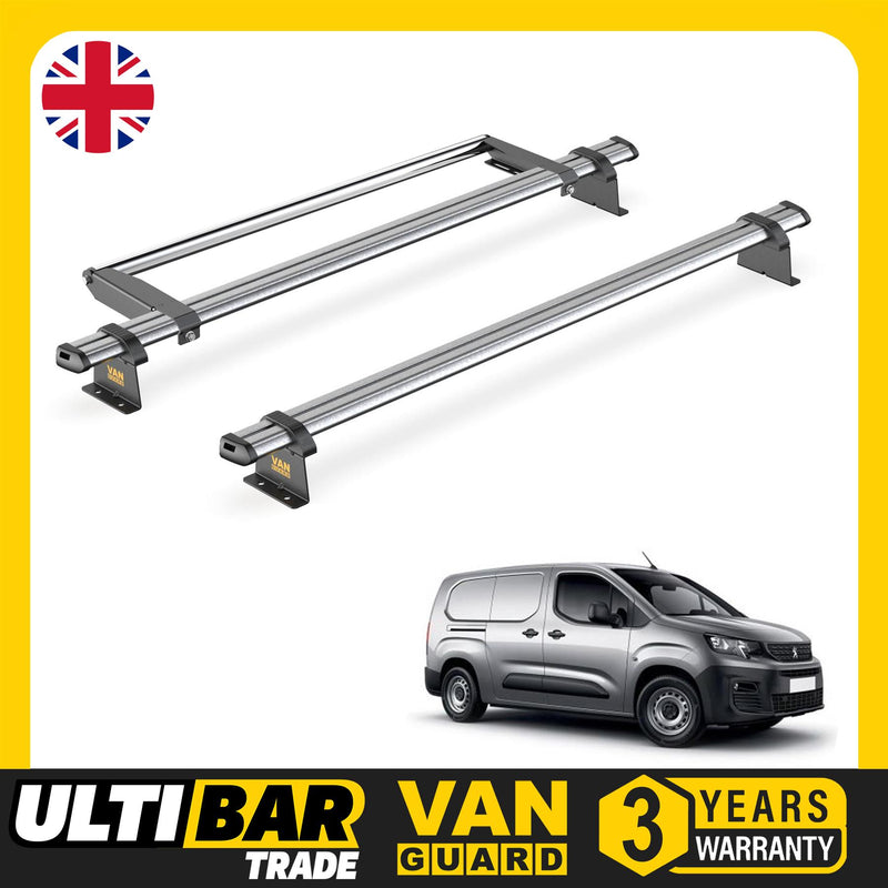 Peugeot Partner (2018-) - 2 Van Guard Ultibar Trade Roof Bars + Roller