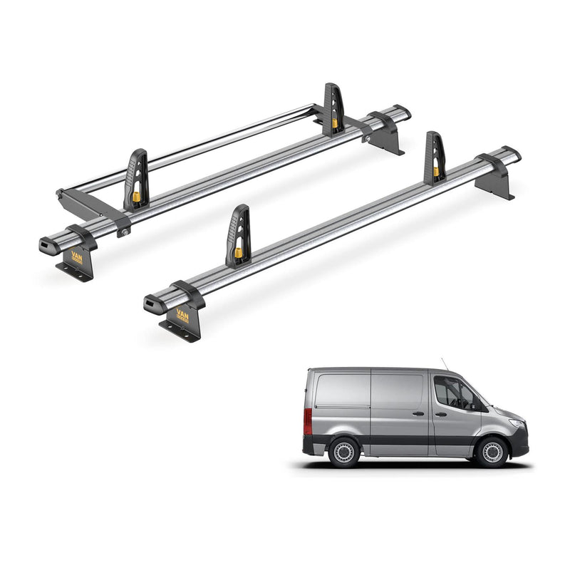 Mercedes Sprinter Roof Rack 2018+ L1H1 2x Bars & Roller Van Guard UltiBar Trade