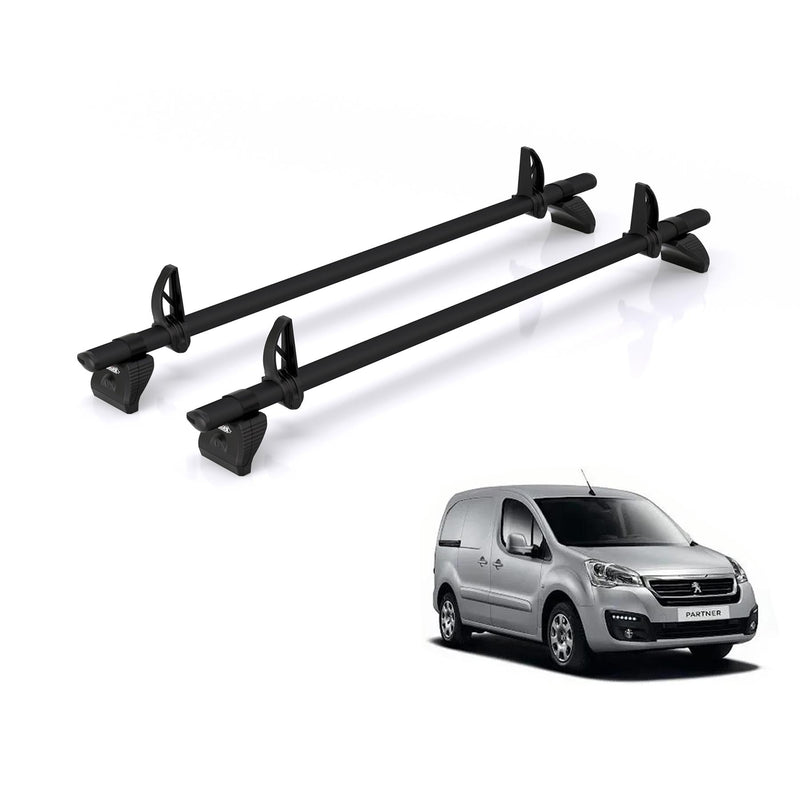 Peugeot Partner (2008-2018) - 2 Rhino Kammbar Black Roof Bars (Aluminium)