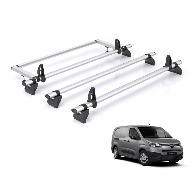Toyota ProAce (2020-) City - 3 Rhino Kammbar Pro Roof Bars + Roller (Aluminium)