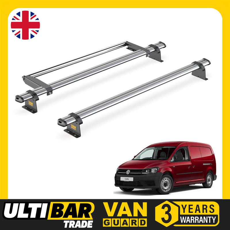 VW Caddy (2015-2020) - 2 Van Guard Ultibar Trade Roof Bars + Roller