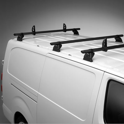 VW Transporter - 2 Rhino Kammbar Black Roof Bars + Roller (Aluminium)