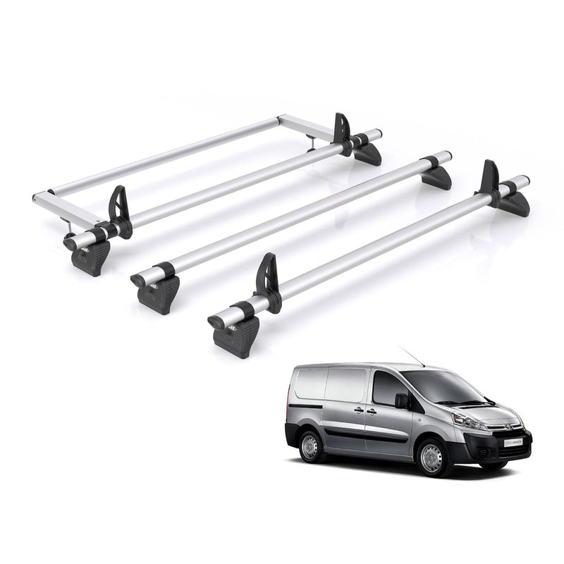 Toyota ProAce (2013-2016) - 3 Rhino Kammbar Pro Roof Bars + Roller (Aluminium)