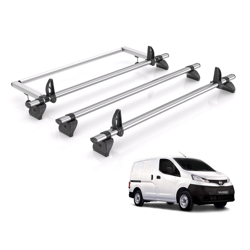 Nissan NV200 (2009-2021) - 3 Rhino Kammbar Fleet Roof Bars + Roller (Steel)