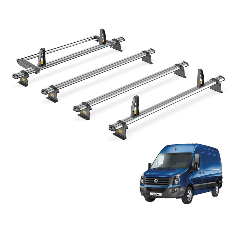 VW Crafter Roof Rack (2006-2017 High Roof) 4 Bars + Rollers Van Guard Ulti Trade