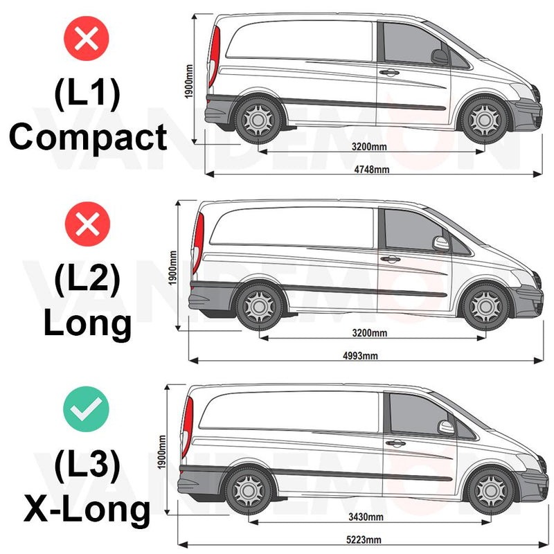 Mercedes Vito (2003-2014) - 4 Van Guard Ultibar Plus Roof Bars + Roller
