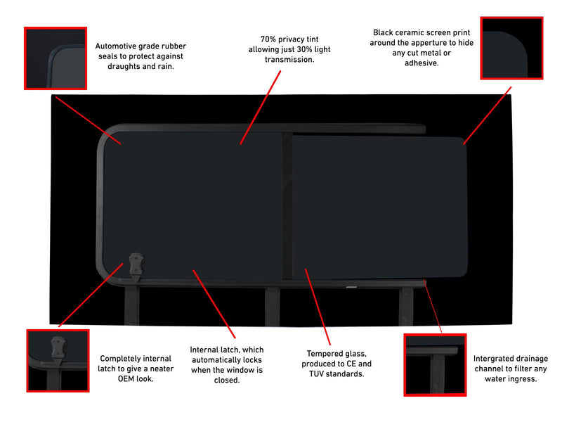 Citroen Relay (2006-) - Left Fixed Right Opening Dark Tint Windows & Fitting Kit