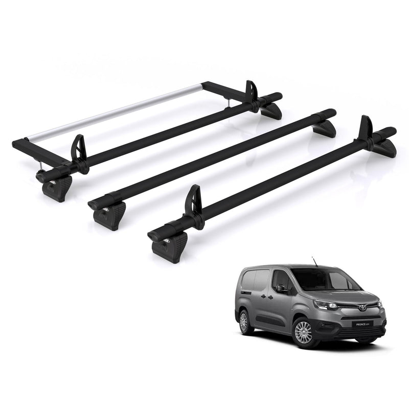 Toyota ProAce (2020-) City - 3 Rhino Kammbar Black Roof Bars + Roller (Aluminium)
