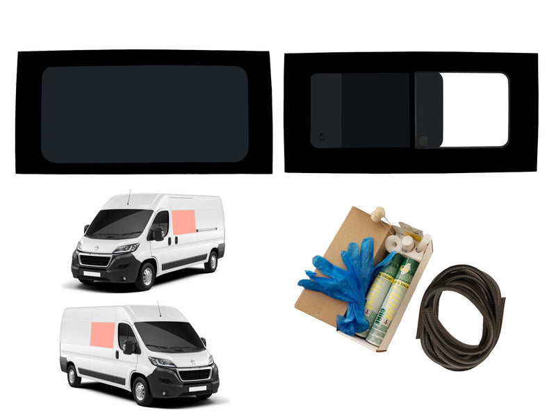 Peugeot Boxer (2006-) Driver Opening Passenger Fixed Side Windows Privacy Camper Glass with Fitting Kit