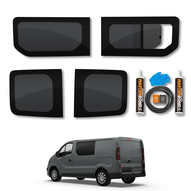 VD Glass - Nissan Primastar 2022- Lh Side Fixed + Rh Side Open Tint + Rear Doors Fitting Kit