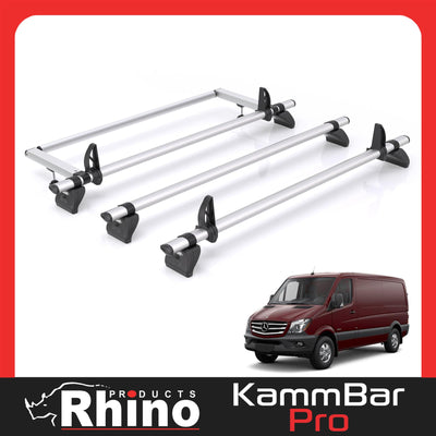 Mercedes Sprinter (2006-2018) - 3 Rhino Kammbar Pro Roof Bars + Roller (Aluminium)