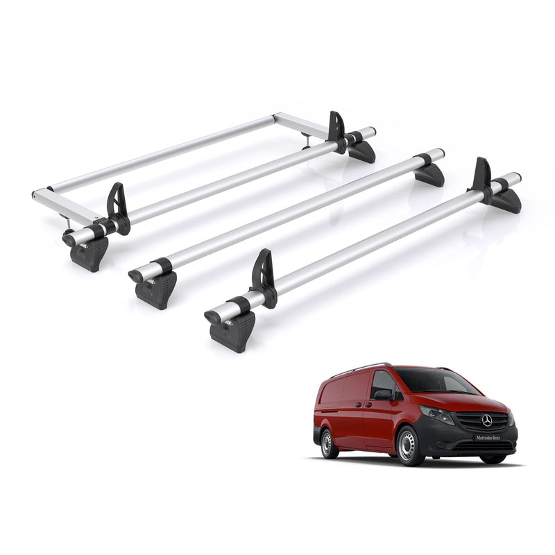 Mercedes Vito (2014-) - 3 Rhino Kammbar Pro Roof Bars + Roller (Aluminium)
