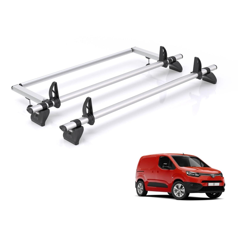 Toyota ProAce (2020-) City - 2 Rhino Kammbar Pro Roof Bars + Roller (Aluminium)