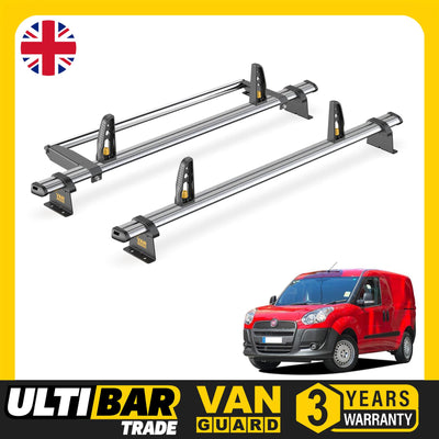 Fiat Doblo Roof Rack for 2010+ 2x Bars & Roller & Loadstops Van Guard Ulti Trade