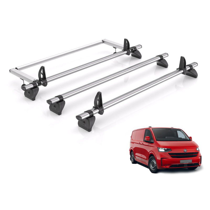 VW Transporter (2024-) - 3 Rhino Kammbar Fleet Roof Bars + Roller (Steel)