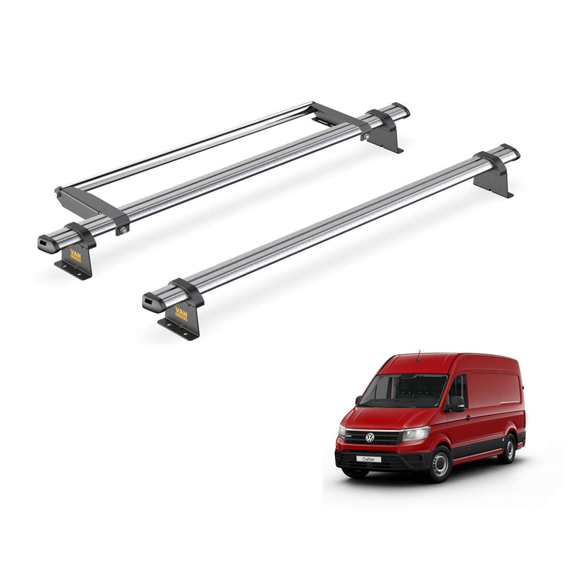 VW Crafter (2017-) - 2 Van Guard Ultibar Trade Roof Bars + Roller