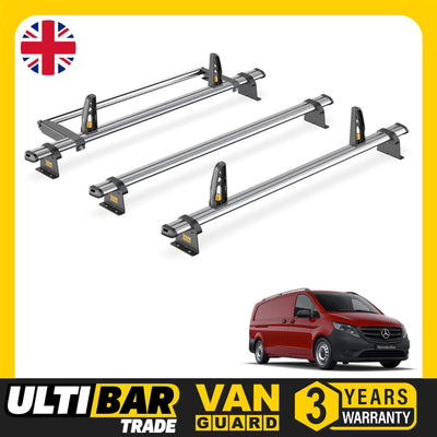 Mercedes Vito Roof Rack (2014+) [Tailgate] 3x Bars & Roller Van Guard Ulti Trade