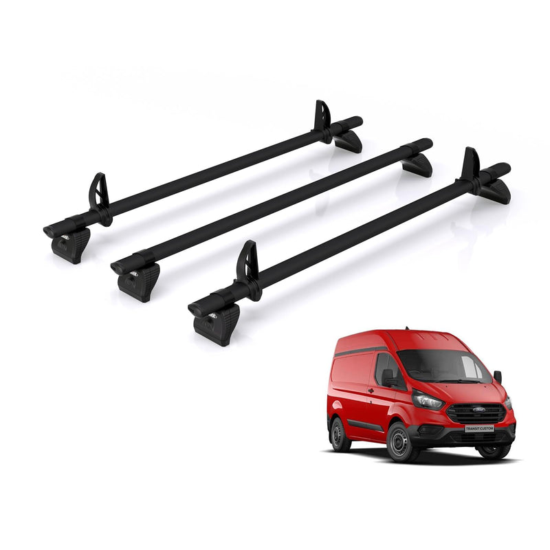 Ford Transit (2013-2024) Custom - 3 Rhino Kammbar Black Roof Bars (Aluminium)