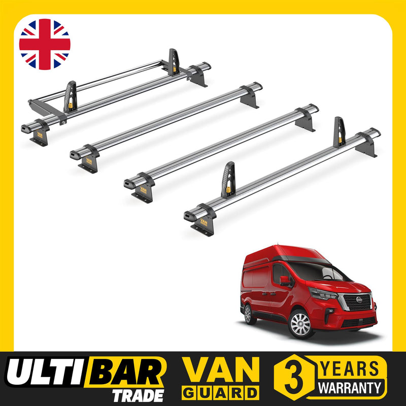 Nissan NV300 Roof Rack for 2016+ High Roof 4x Bars & Roller Van Guard Ulti Trade