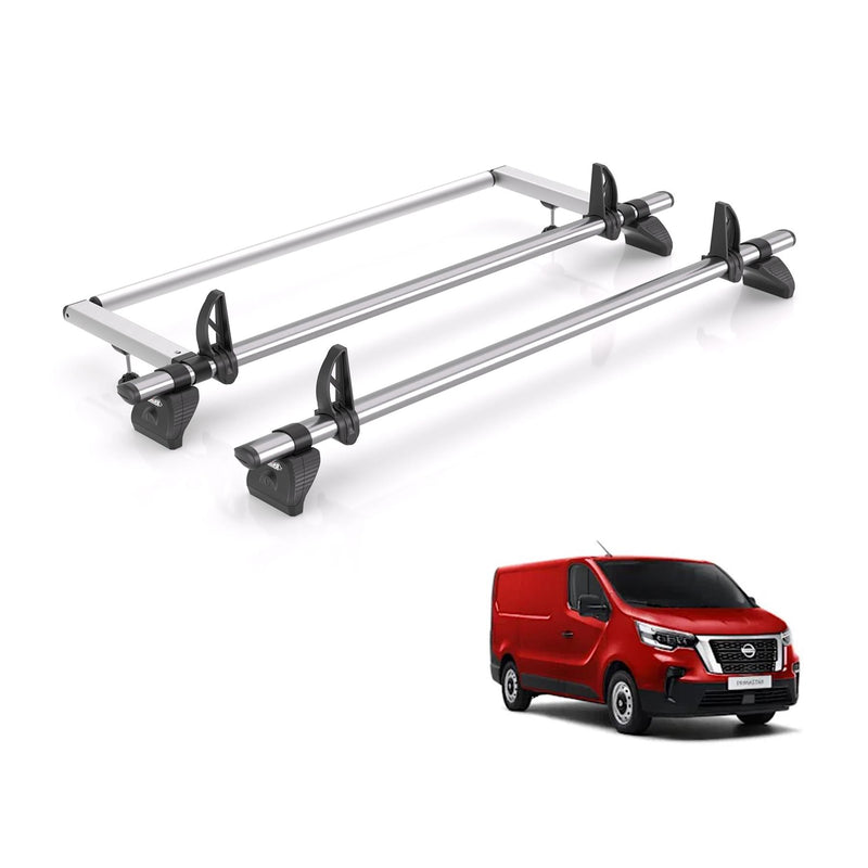 Nissan Primastar (2022-) - 2 Rhino Kammbar Fleet Roof Bars + Roller (Steel)