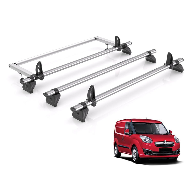 Vauxhall Combo (2012-2018) - 3 Rhino Kammbar Fleet Roof Bars + Roller (Steel)