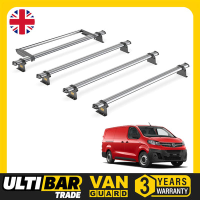 Vauxhall Vivaro (2019-) - 4 Van Guard Ultibar Trade Roof Bars + Roller