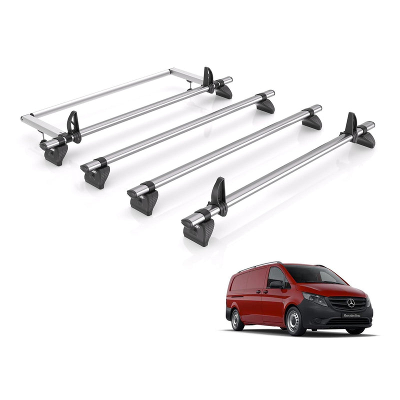 Mercedes Vito (2014-) - 4 Rhino Kammbar Fleet Roof Bars + Roller (Steel)