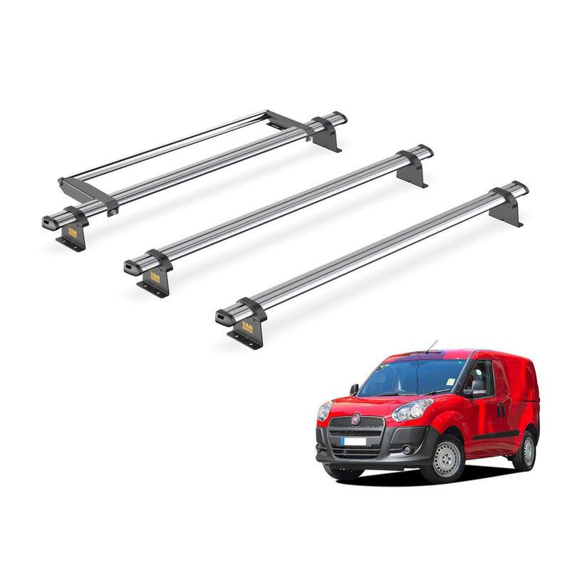 Fiat Doblo (2010-2022) - 3 Van Guard Ultibar Trade Roof Bars + Roller
