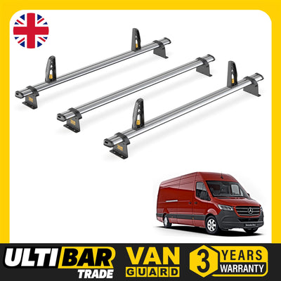 Mercedes Sprinter Roof Rack (2018+) 3x Roof Bars + Loadstops Van Guard Trade