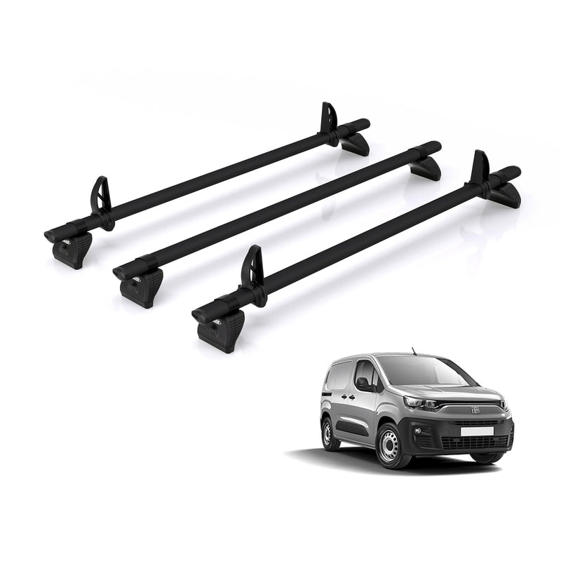 Fiat Doblo (2022-) - 3 Rhino Kammbar Black Roof Bars (Aluminium)