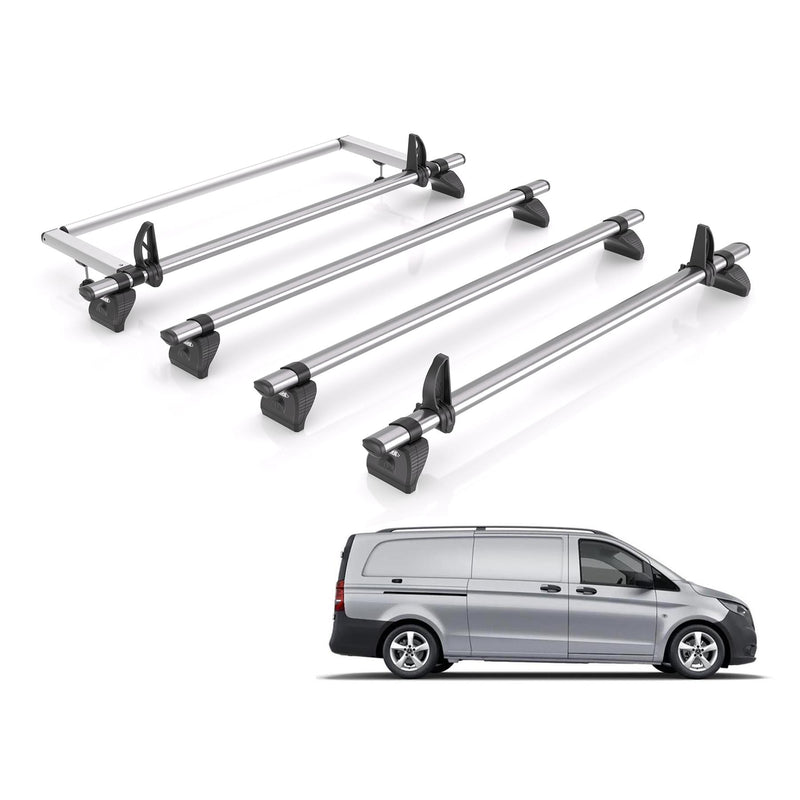 Mercedes Vito (2014-) - 4 Rhino Kammbar Fleet Roof Bars + Roller (Steel)