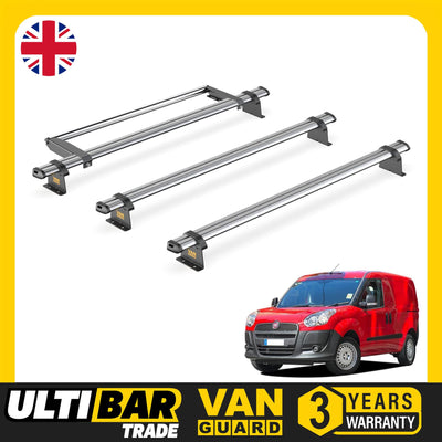 Fiat Doblo (2010-2022) - 3 Van Guard Ultibar Trade Roof Bars + Roller