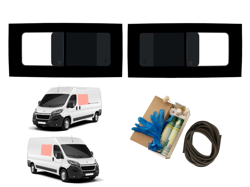 Peugeot Boxer (2006-) Driver and Passenger Side Opening Window Privacy Camper Glass with Fitting Kit
