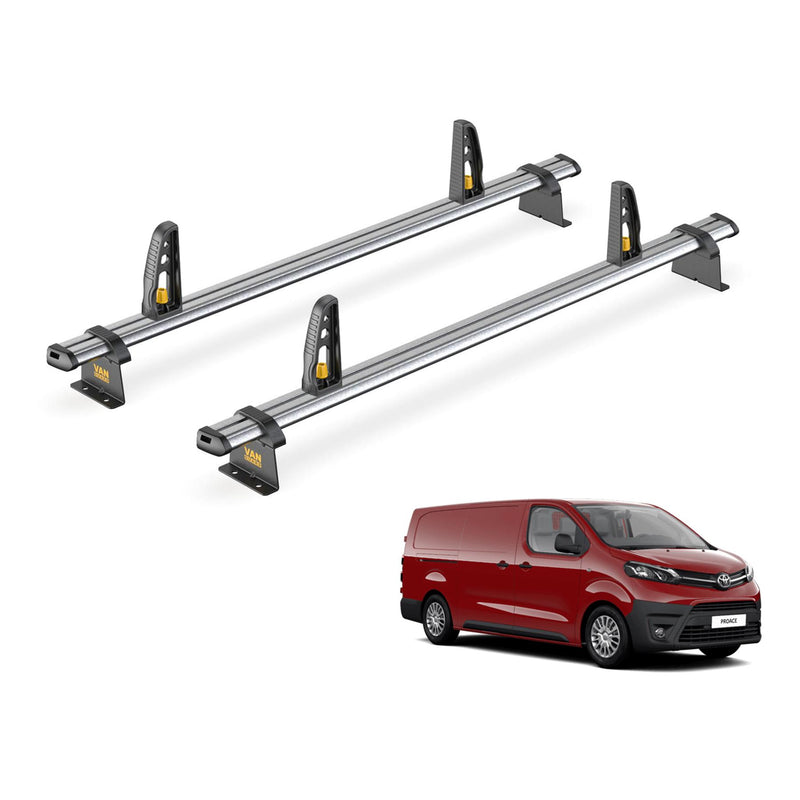 Toyota ProAce Roof Rack for (2016+ LWB) 2x Roof Bars + Loadstops Van Guard Trade